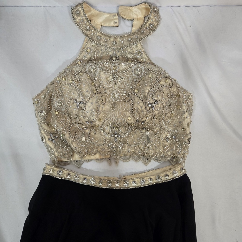 Vintage 90s Aspeed Beaded Halter Crop Top Maxi Skirt Set XS Art Deco